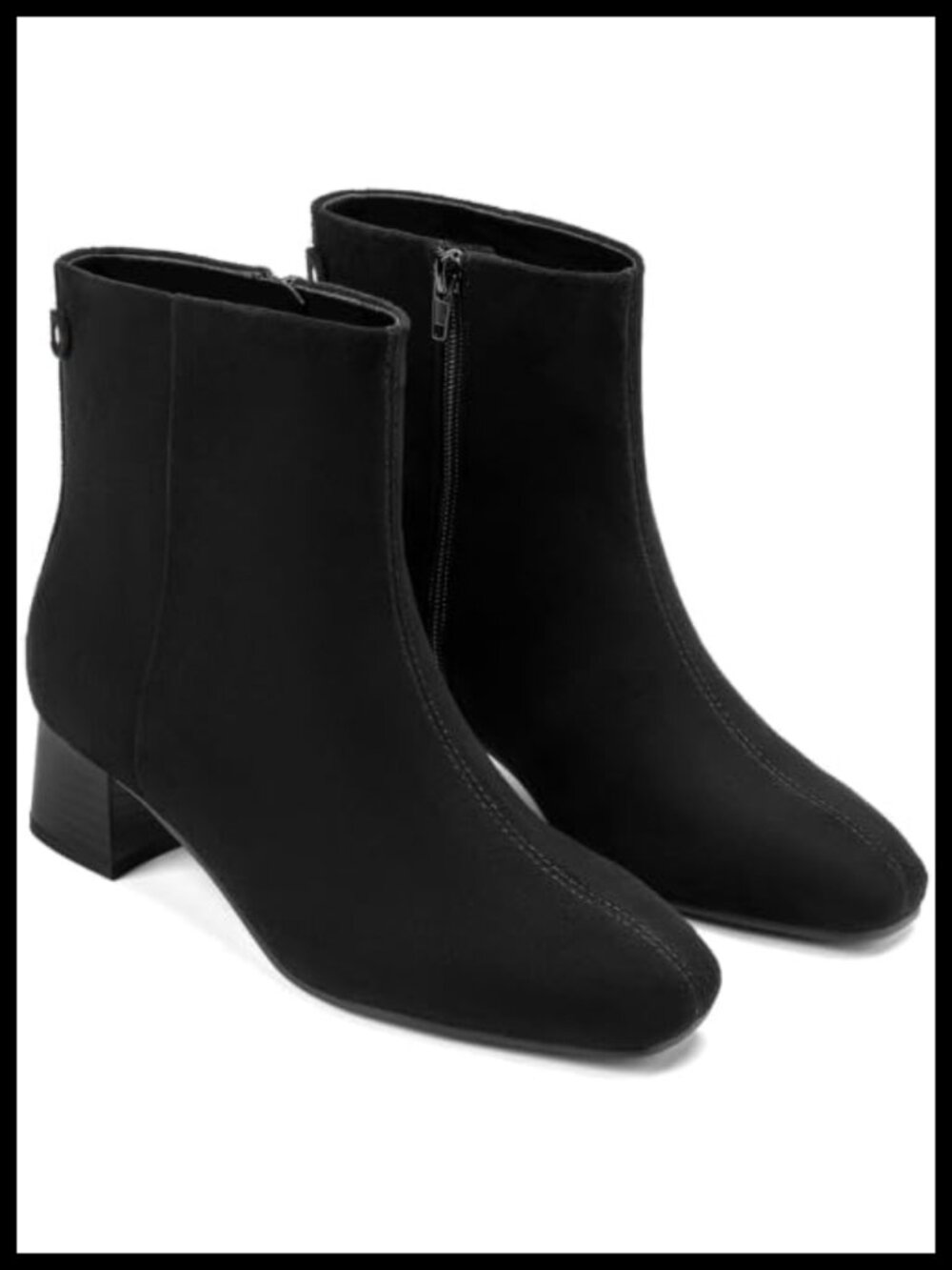 Wide Width Ankle Boots Square Toe Low Chunky Block Heel Faux Suede
